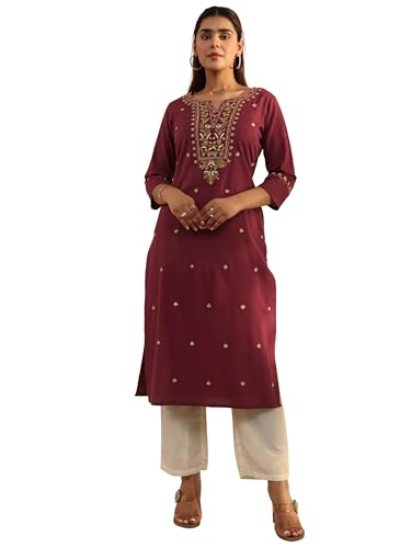 Image of Libas Embroidered Cotton Straight Kurta | Ethnic wear | Bridal Suit | Wedding Dress | Occasion wear