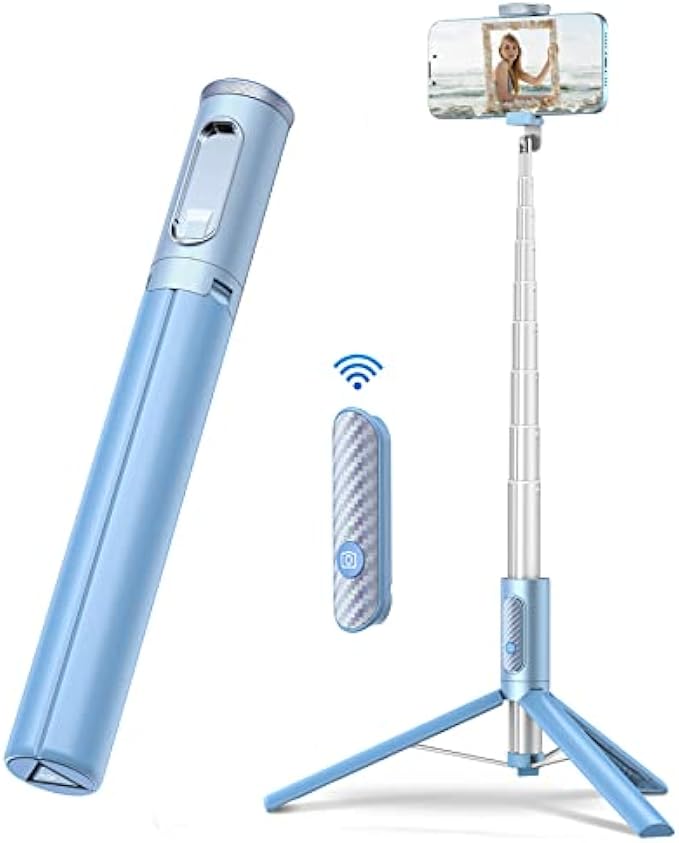 TONEOF Tripod, Cell Phone Selfie Stick, 60 Inch All-in-1 Stand with Integrated Wireless Remote, Lightweight and Portable, Extendable Tripod for 4-7 Inch iPhone and Android (Blue)