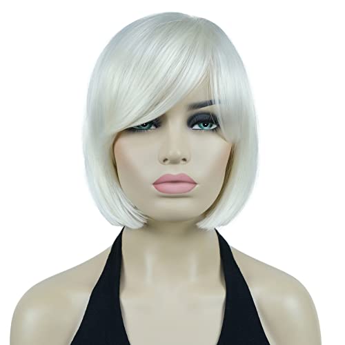 Lydell 8" Straight Short Wigs Bob Hair with Bangs Cute Central Dot Top Heat Resistant Synthetic Wigs (614 White Blonde)