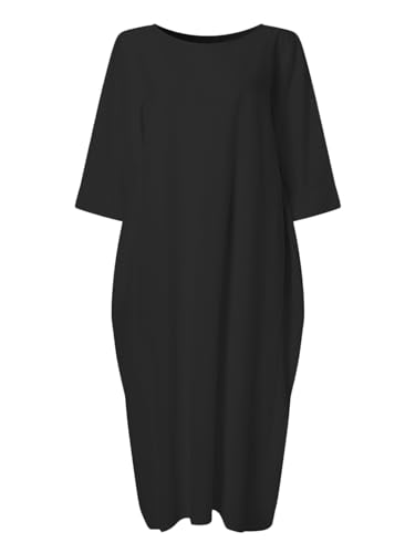 Celmia Autumn Solid Loose Long Maxi Dress Cotton Caftan4