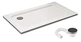 VILSTEIN© Duschwanne 70 x 120 x 5 cm, sehr Flach, Duschtasse mit Gefälle, Sanitär-Acryl, Glasfaser verstärkte Wanne, DIN-Anschluss, Form: Rechteck, Weiß, Schneeweiß Hochglanz - mit Ablaufgarnitur