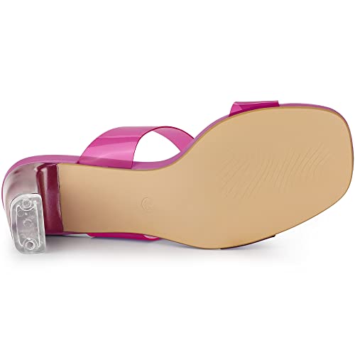 Allegra K Allegra K Women's Clear Colorful Straps Chunky Heel Hot Pink Slides Sandals 9 M US