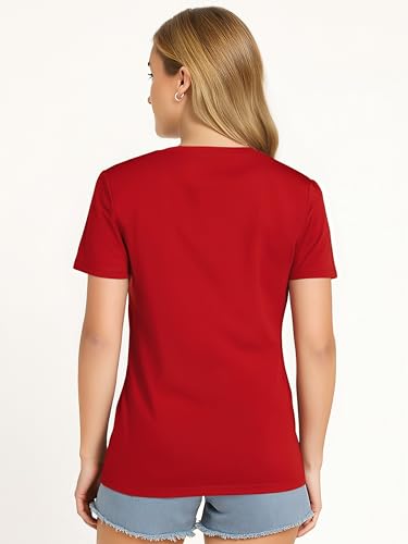 Opna V Neck T Shirts for Women, Athletic Short Sleeve Workout Top with UV Sun Protection, Quick Dry & Moisture Wicking Shirts for Women Gym Running Yoga Red