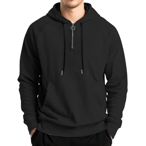 GOFULY Quarter Zip Hoodie Men Heavyweight Fleece Tactical Sweatshirts Fashion Winter Pullover Hoodie With Kangaroo Pocket
