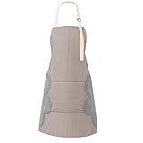 Polyester Waterproof Kitchen Apron for Men & Women - Adjustable Bib Apron with Pocket | Heavy Duty Oil & Stain Resistant Cooking Apron for Home, BBQ, Restaurant, Striped, 69x70 cm (Brown)