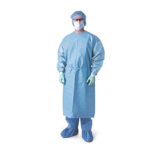 Disposable Isolation Gowns, Blue Non-Woven Polypropylene, Universal Size, Elastic Cuffs, 25 GSM, Pack of 50