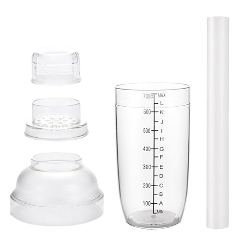 ​​Juego de coctelera – Botella mezcladora transparente con escala y colador, juego de coctelera de de limón | Taza de cóctel mezcladora de bebidas para bar, fiesta, herramientas de cocina