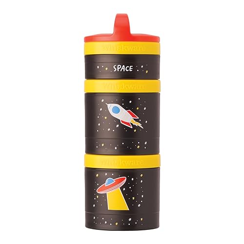 Whiskware Stackable Snack Containers for Kids and Toddlers, 3 Stackable Snack Cups for School and Travel, Space (Pack of 1)