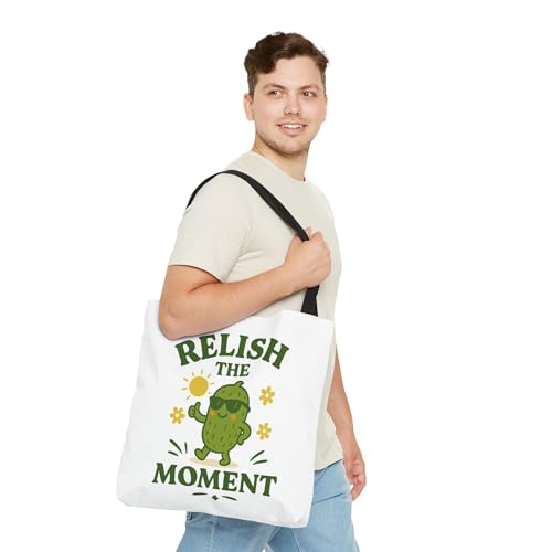 Relish the Moment Tote Bag, Funny Pickle Pun Grocery Tote, Sunny Retro Foodie Gift, Reusable Canvas Bag with Cute Cartoon3