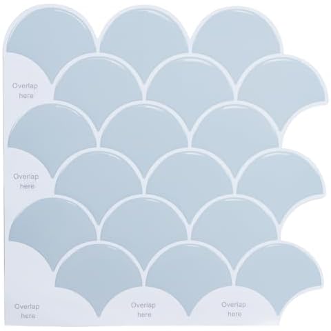 Add.Heres 5-Sheet 3D Self-Adhesive Backsplash Tile, 12”X12” Peel and Stick Tiles for Kitchen&Bathroom Backsplash, Blue Scalloped Pattern Stick on Wall Tiles Stickers Cover