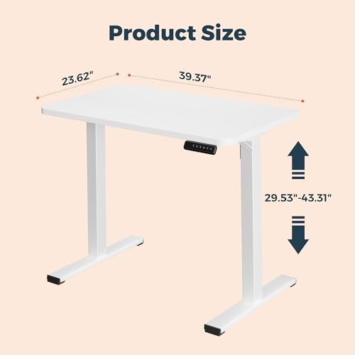 Image of One-Piece Standing Desk 40 x 24 Inches, Small Adjustable Height Desk for Small Space Electric Sit Stand Desks Home Office Computer Workstation, White