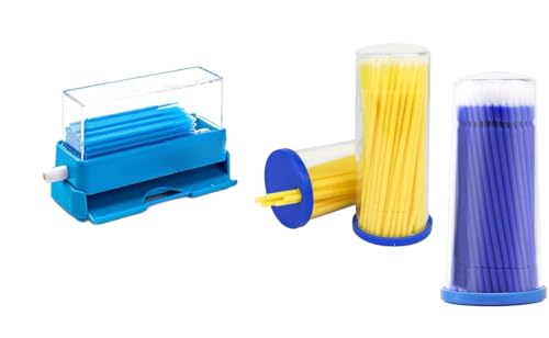 AmeriCan Goods Dental Microbrush Blue Dispenser with 200/Pcs Micro Applicator Brushe Tips Random Color Regular Microswabs with Dispenser, TFHKD629
