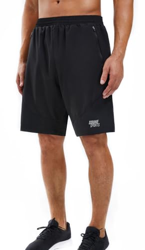 Bermuda de corrida masculina esportiva para treino, secagem rápida, esportiva, preta, com bolsos com