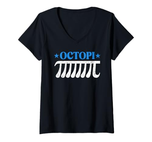 Women's Octopi Funny Pi Day Pi Symbol Math Pun Boy Girl Math Teacher V-Neck T-Shirt