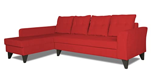 Image of Adorn India Maddox Tufted L Shape 6 Seater Sofa Set LHS (Red) (3 Year Warranty)