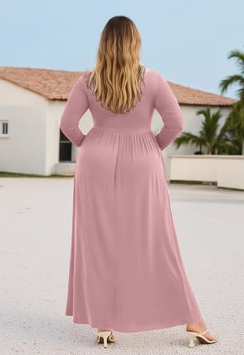 Image of Nemidor Plus Size Maxi Dress for Curvy Women Fall Casual Loose Long Sleeve Dresses with Pocket 14-26