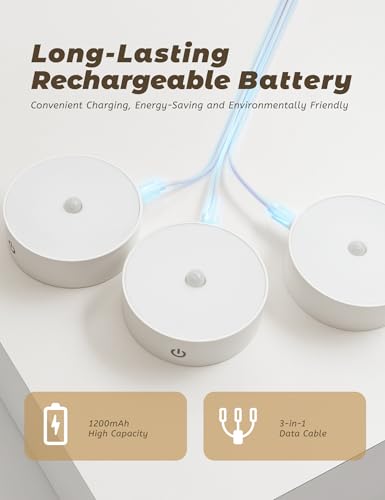 Image of WANIDEA Under Cabinet Lighting for Kitchen,Clost, Display Cabinet, Bookshlef, Indoor,6 Pack,1200mAh Battery Rechargeable Puck Lights with Hooks Closets, Magnetic Stickers