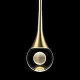 Untrammelife Gold Teardrop Pendant Light in Brushed Brass Finish, 1-Light Mini Globe Modern Crystal