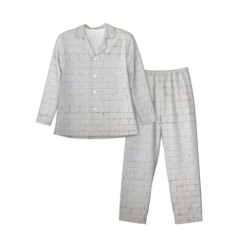 Pyjama long homme briques blanches : ensemble pantalon et haut de nuit confortable pour la maison