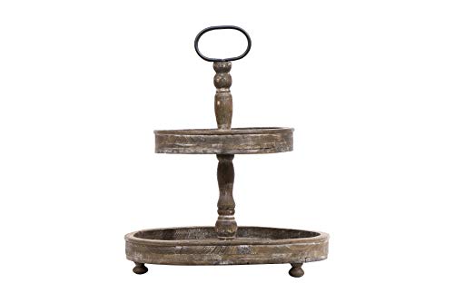 Distressed Brown Wood 2-Tier Tray with Metal Handle by Creative Co-Op - Used condition - US$23.00