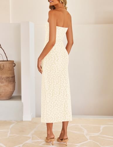 Image of ZESICA Women's 2026 Summer Floral Strapless Bodycon Midi Dress Off Shoulder Beach Formal Cocktail Wedding Guest Long Dresses