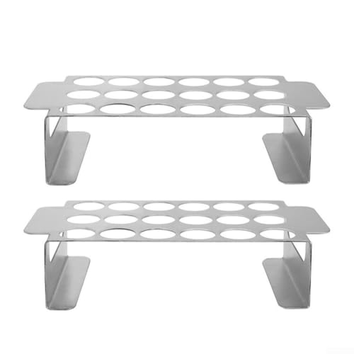 Ableholy Paquete de 2 parrillas de acero inoxidable con 18 agujeros antiadherentes para barbacoa y verduras con mango ergonómico para asar al aire libre, plata, 25,4 x 12 x 6 cm