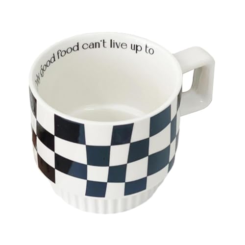 CAPIJIONG Taza de cerámica retro minimalista de 350 ml, diseño de tablero de ajedrez, para la oficina en casa, desayuno, leche, café, taza de ajedrez, 2 unidades, negro