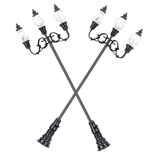 LIOOBO 2個 ミニチュア園用 灯街路灯モデル 屋外照明対応 マイクロ風景装飾 建築沙盤模型用 白光