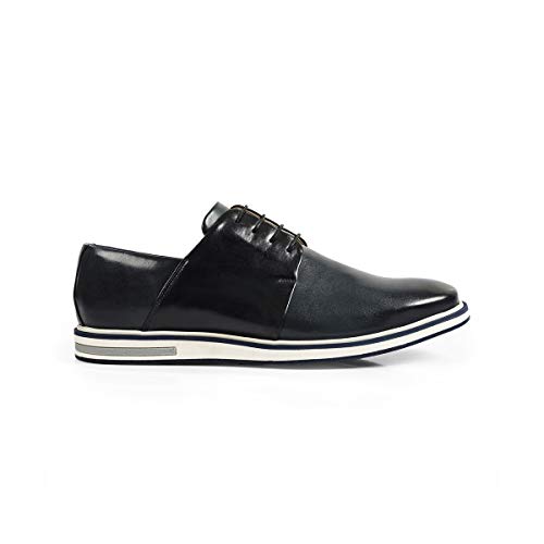 Sapato Casual Masculino Derby Couro Mestiço Reverso - 1100 - Blue Cor:Azul;Tamanho:41