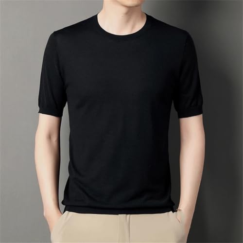 T-shirt tricot en soie glacée pour homme : l'élégance d'un haut d'été haut de gamme noir
