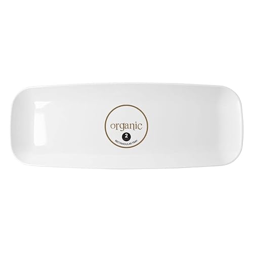 Miniatura 3 de Blue Sky Bandeja blanca orgánica rectangular (paquete de 2)  Plato de plástico desechable de 17.5 pulgadas para fiestas y eventos  Utensilios