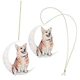 Holibanna 2個アクリル製ムーンドッグペンダント 車や家用装飾に フック付き取り付け簡単 ユニークな犬モチーフの透明アクリルデコレーション