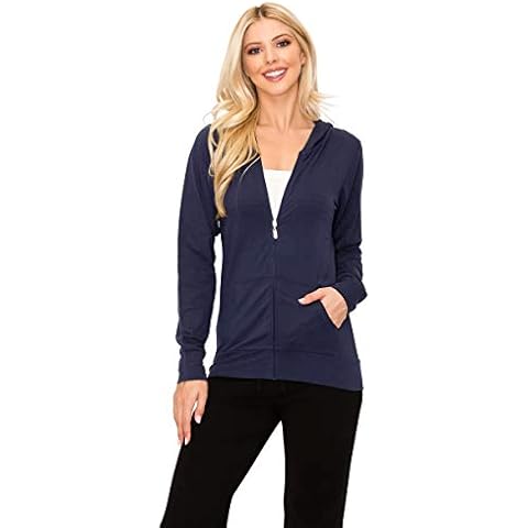 EttelLut Lightweight Comfy Cotton Casual Active Full Zip-up Plain Hoodie Jacket for Women Navy XXL Cover