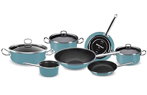 Vasconia Elegance 10-Piece Cookware Set for Most Stove Tops - Dishwasher, Grill & Oven Safe up to 480℉ (Enamel on Steel) Quick & Even Heat Distribution, Nonstick Interior, Stainless Handles (Teal)
