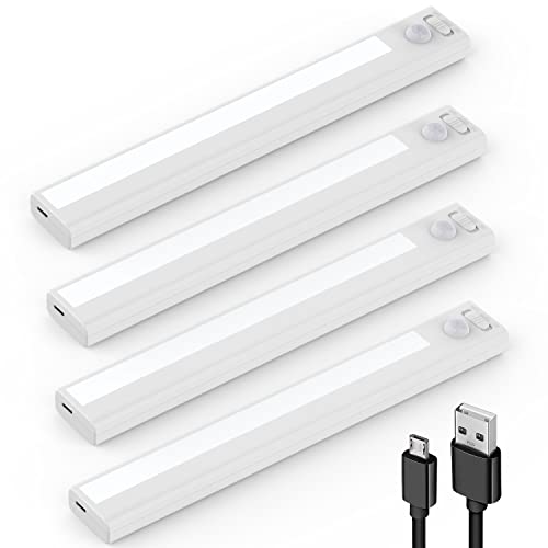 Iluminación Lampara Armario LED Sensor de Movimiento, Batería de 1000mAh Barra LED Recargable USB Iman Regleta LED Bajo Mueble Cocina...