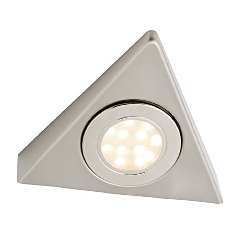 LED Satin Nickel Modern Triangular Under Cupboard Light CCT 142mm | 1.5W LED - 120 Lumens | Colour Change 3000k - 4000k - 6000k | Mains Voltage