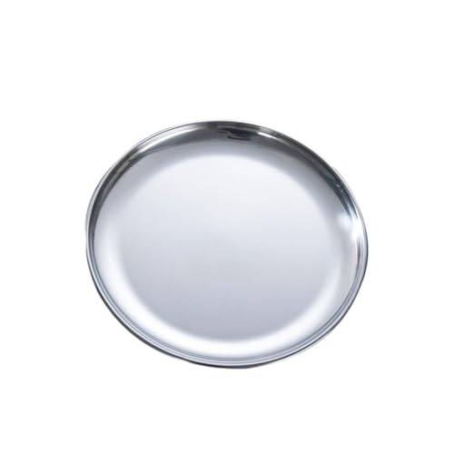 GRIRIW Stainless Steel Round Serving Plate Frosted Bbq Cake Dish for Kitchen Home Restaurant Use Plate Versatile Kitchenware