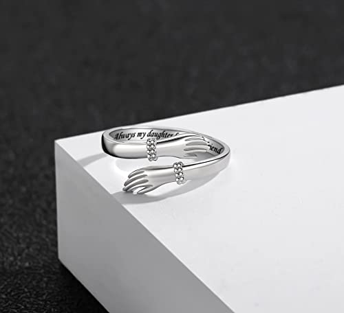 Step Forward Hug Ring for Women Sterling Silver, Adjustable Silver Hand Rings for Her, Birthday Anniversary Christmas Thanksgiving Day Gift Jewelry3