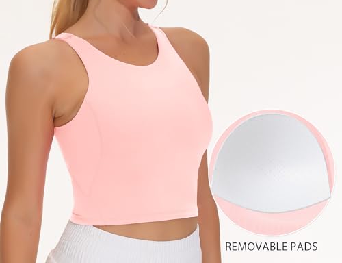 Image of THE GYM PEOPLE Women Sports Bra Sleeveless Padded Running Workout Tank Tops | U-Shaped Beauty Back, High-stretch fabric, Crop design, Sleeveless, Removable pads, Ideal for workout and daily wear