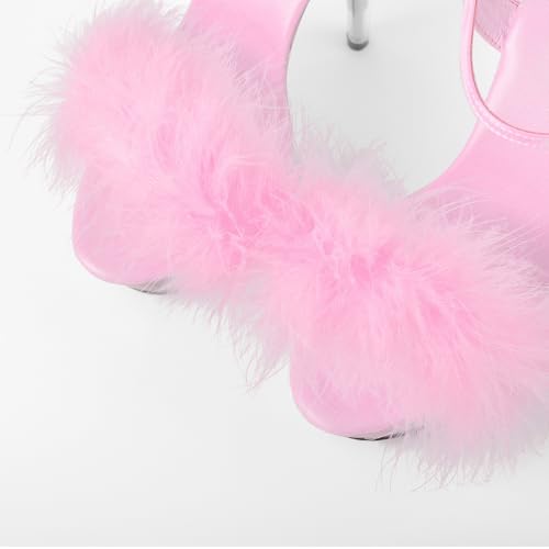 MissHeel Ankle Strap Clear Platform Furry Sandals Stiletto Heel3