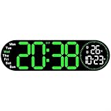 Fauhapyway Orologio da parete digitale a LED con doppio allarme, display della temperatura, dimmer a 10 livelli, luce notturna automatica per camera da letto e ufficio, blu (verde)
