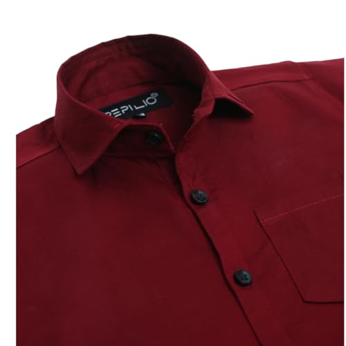 Image of Boys Kids Maroon Cotton Shirt, Long Roll-Up Sleeves, Party, Age 2-8 Years