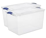2 Pack, 66 Quart - Large Clear Plastic Storage Bins with Blue Latch, Stackable Container Boxes for Home and Office Organization