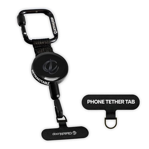 ClutchLoop Anti-Theft Phone Tether - Universal Adhesive Anchor, Retractable Steel Line and Locking Carabiner (Midnight)