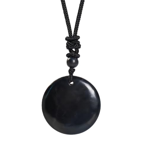 Buddha Stones Shungite Stone Necklace for Women Round Shungite Pendant Amulet Meditation Necklace Black Circle Pendant Protection Crystal Healing Necklace Spiritual Gifts for Mother Mom