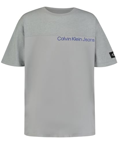 Calvin Klein Boys' Short Sleeve Graphic Crew Neck T-Shirt, Comfortable, Relaxed Fit, Tonal Block Quarry, 10-12