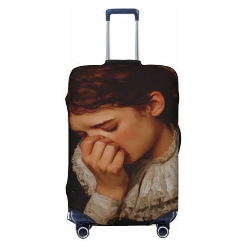 Woman Holding Her Nose Vintage Elastic Travel Luggage Covers Dustproof Scratch-Resistant Suitcase Protector Fit 22-24 Inch