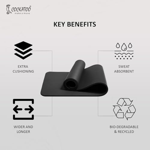 Image of Cockatoo 15mm Thick NBR Yoga Mat For Home and Gym Workout| Anti Slip Yoga Mat For Men & Women| Yoga Mat with Carrying Strap, Black