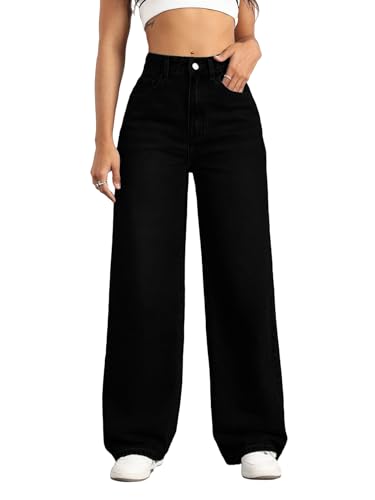 Mars power Straight Leg Jeans for Women,High Waisted Wide Leg Loose Stretchy Boyfriend Denim Pants Baggy Jeans for Women (US, Alpha, X-Large, Regular, Regular, Black)