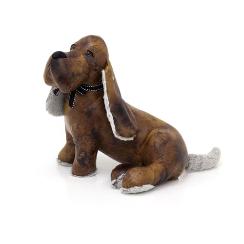 Roscoe Basset Hound Dog Doorstop | Faux Leather Hound Dog Shaped Door Stop | Novelty Decorative Fabric Animal Door Stopper 1.9kg - 32cm